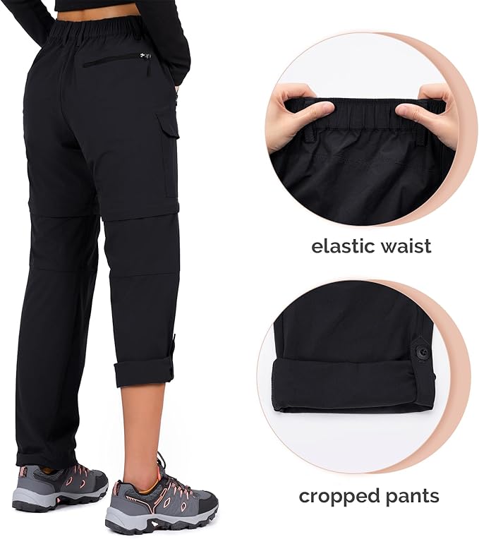 Cycorld Women's-Hiking-Pants-Convertible Quick-Dry-Stretch-Lightweight Zip-Off Outdoor Pants with 5 Deep Pockets