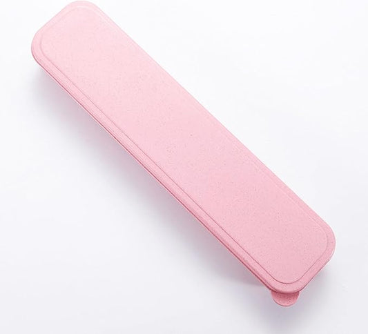 1Pcs Simple Utensil Holder with Lid, Reusable Utensils Wheat Straw Travel Cutlery Box，Portable Flatware Box Travel Tableware Storage Case, Simple Tableware Storage Box Case for Cutlery Kit (Pink)