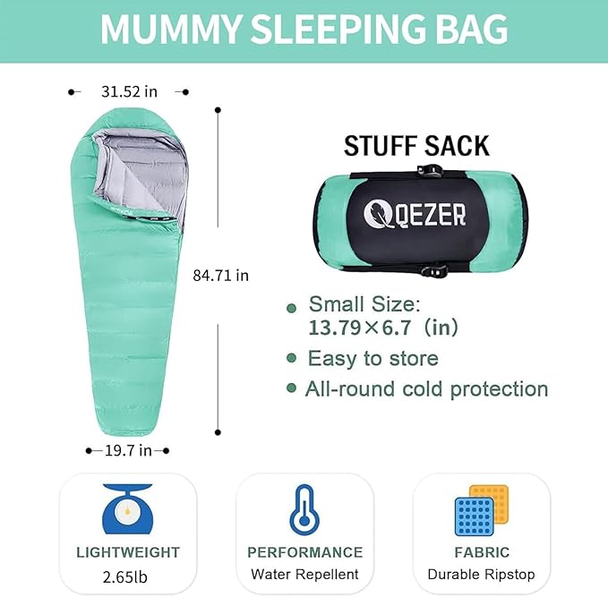 Down Sleeping Bag for Adults 0°F 10°F 15°F 20°F Backpacking Sleeping Bag for Cold Weather with Compression Sack