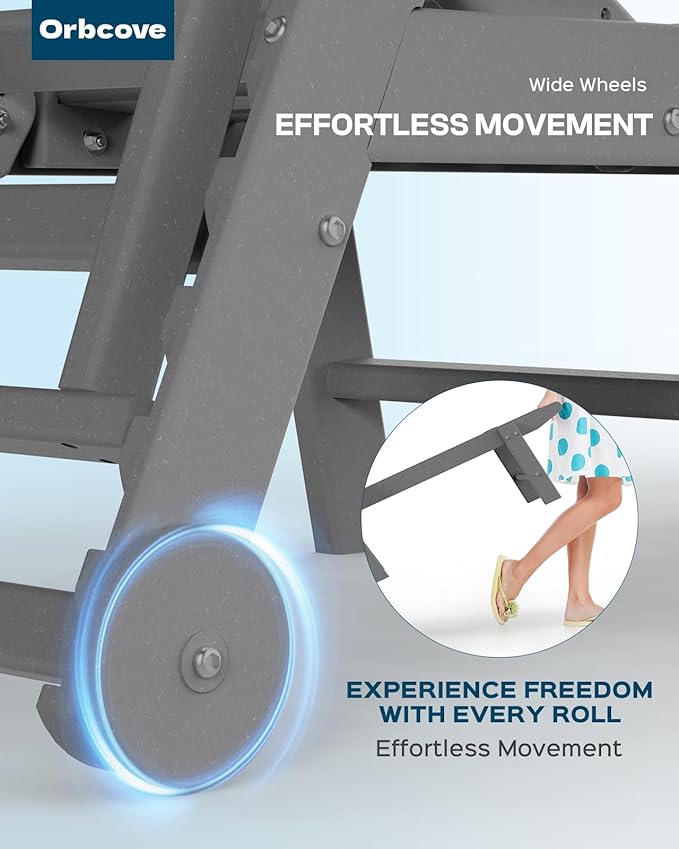 Oversized Chaise Lounge Chair Outdoor with Wheels & Cup Holder, 6-Position Adjustable HDPE Patio Lounge Chair for Poolside, Garden, Deck & Lawn (Grey, 2-Piece)