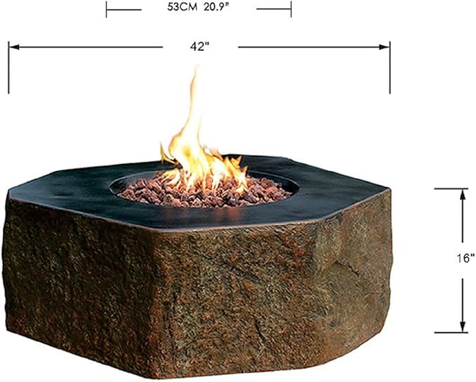 Elementi | Columbia Gas Fire Pit Cast Concrete Semi-Round Fire Table, Outdoor Fire Pit Electronic Ignition | Canvas Cover, Lava Rock Included | Propane Gas