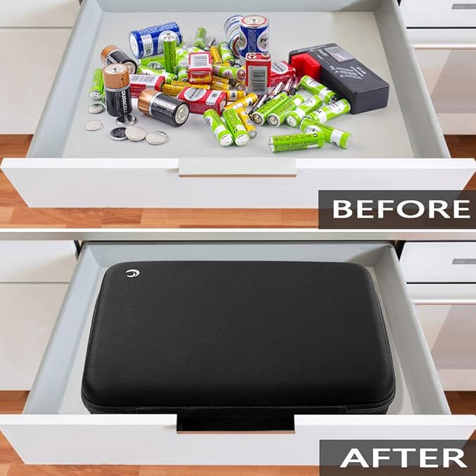 Comecase Hard Battery Organizer Storage Box Carrying Case Bag - Holds 80 Batteries AA AAA C D - - with Battery Tester BT-168 (Bag Only)