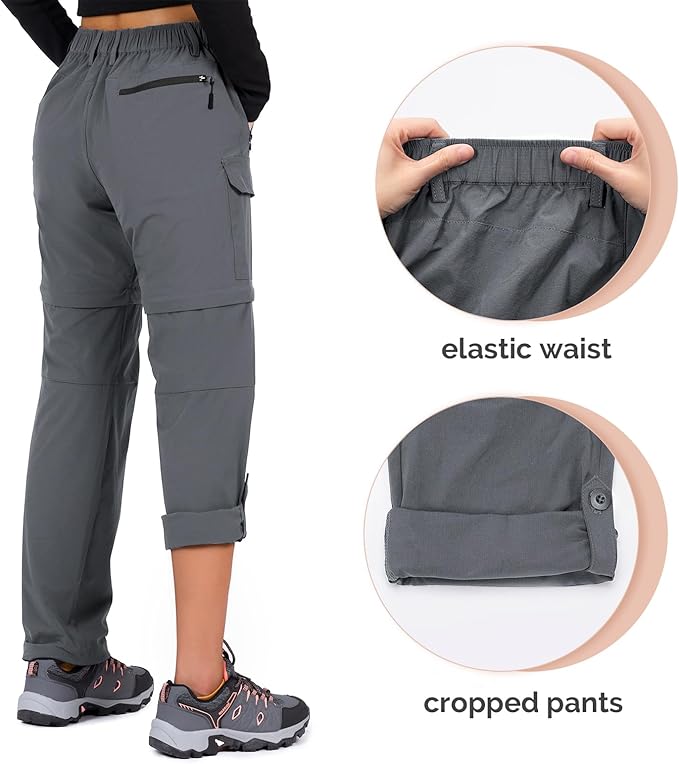 Cycorld Women's-Hiking-Pants-Convertible Quick-Dry-Stretch-Lightweight Zip-Off Outdoor Pants with 5 Deep Pockets