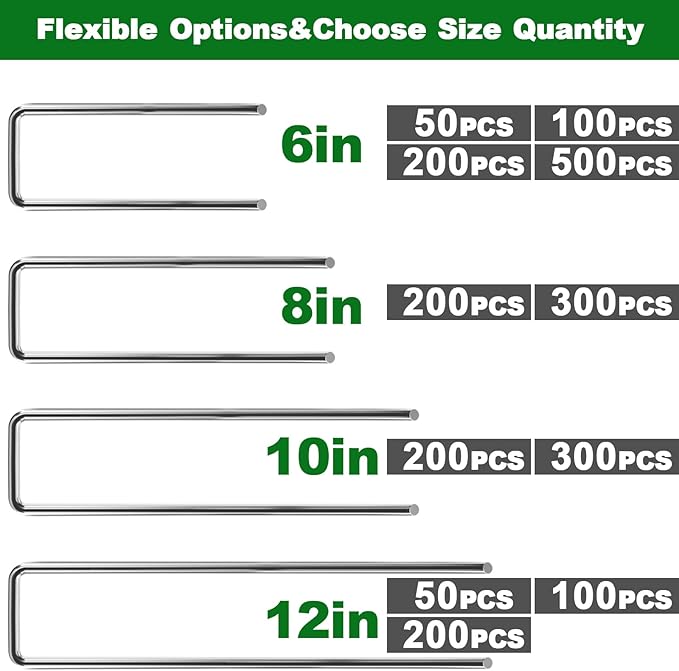AMAGABELI GARDEN & HOME 300 Pack Galvanized Landscape Staples 8 Inch 11 Gauge Garden Staples Garden Stakes Plant Cover Stakes U-Shaped Landscape Stakes Landscape Pins for Weed Barrier Fabric