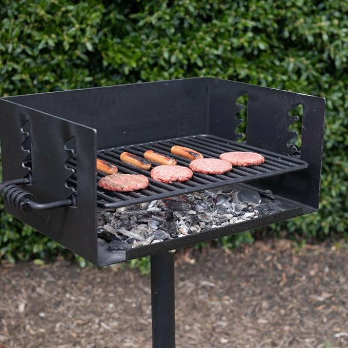 Ash & Ember Park-Style Grill, 384 Sq. In Jumbo Charcoal Grill with Base Anchor, 22.5"x16.5" Grill Grate, Single Post Outdoor Cooking Backyard BBQ, Camp Grilling Barbecues