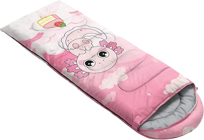 AILONEN Pink Lovely Rabbit Sleeping Bag for Girls Kids Adults,Warm and Cool Weather,Lightweight,Waterproof Backpacking,Cartoon Flowers Printed Bunny Sleeping Bag for Camping