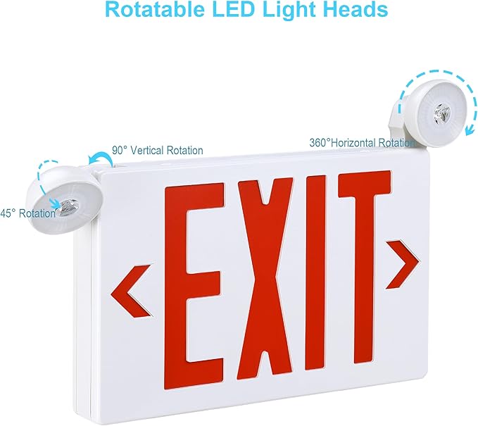 Gruenlich Exit Signs with Emergency Lights, 2 Adjustable LED Head with Battery Backup, 94V-0 Fire Resistant, AC 120/277V, Hardwired Commercial Emergency Light Combo for Business, 12 Pack
