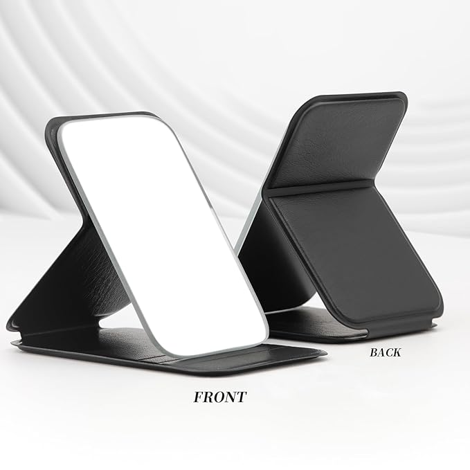 DUcare Mini Folding Mirror Portable Travel PU Portable Adjustable Rectangular Ultrathin Vanity Mirror with Stand, for Travel, Camping,Home
