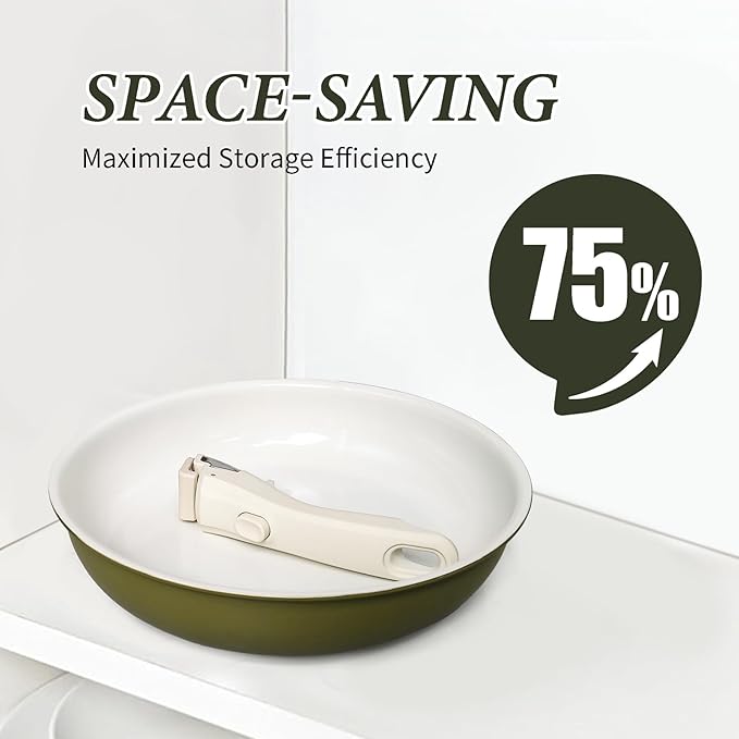 3-ply Stainless Steel Frying Pan with lid,With Titanium Ceramic Coating,Detachable Handle,Dishwasher and Induction&Oven Safe,Compatible All Cooktops,10 inch (10inch+lid+frying spatula+loofah)