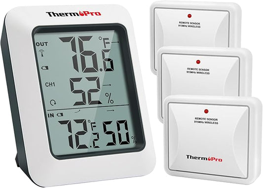 ThermoPro TP60-3 Digital Hygrometer Indoor Outdoor Thermometer Wireless Temperature and Humidity Gauge Monitor Room Thermometer with 500ft/150m Range Humidity Meter