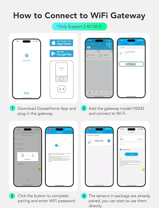 GoveeLife Wi-Fi Gateway Thermometer Hygrometer H5107, Outdoor Indoor Wireless Temperature Humidity Sensor Monitor with Remote APP Notification Alert, 1312ft/400m Monitoring Range, IP 65 Waterproof
