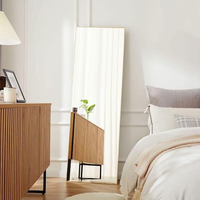 Full Length Mirror, 64"x 21" Floor Mirror With Aluminum Alloy Thin Frame, Hanging or Leaning for Wall Bedroom Dressing, Home Decor, Gold