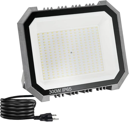 1 Pack LED Flood Lights Outdoor, 300W 30000LM Super Bright Floodlight Outside Work Light with 5.9FT Plug, IP65 Waterproof 6000K Outdoor LED Flood Light for Garage, Yard, Lawn, Garden