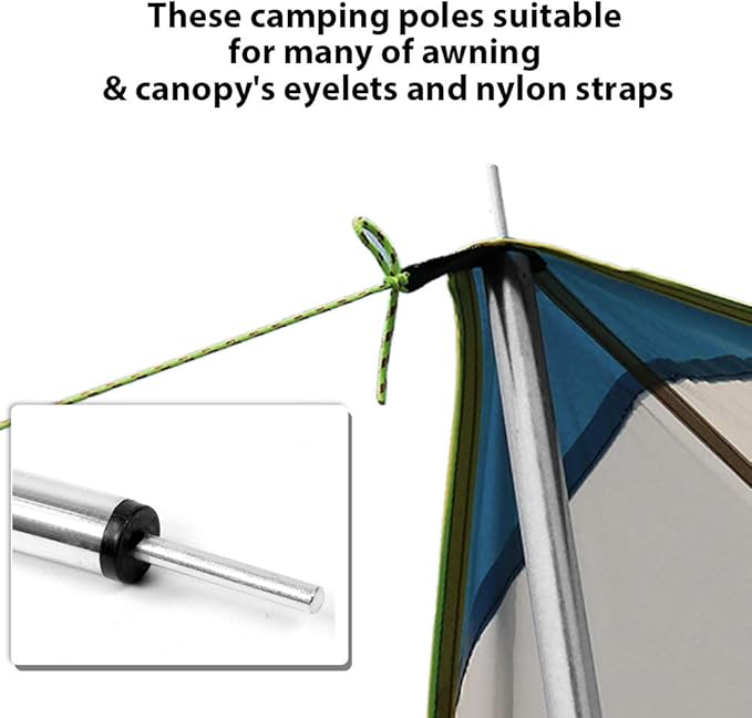 Replacement Tent Poles - Set of 2, Adjustable Rods for Camping Tarps, Shelters, Hiking, Backpacking, Portable Tent Poles Rods -Silver