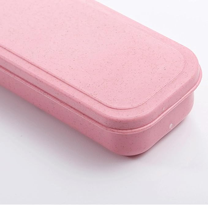 1Pcs Simple Utensil Holder with Lid, Reusable Utensils Wheat Straw Travel Cutlery Box，Portable Flatware Box Travel Tableware Storage Case, Simple Tableware Storage Box Case for Cutlery Kit (Pink)