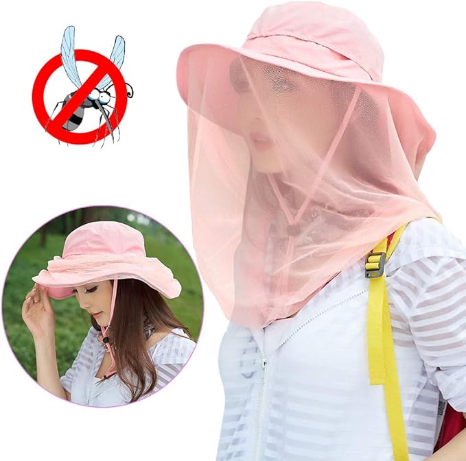 Mosquito Head Net Hat, Safari Sun Hat with Veil Mesh Protection from Insect