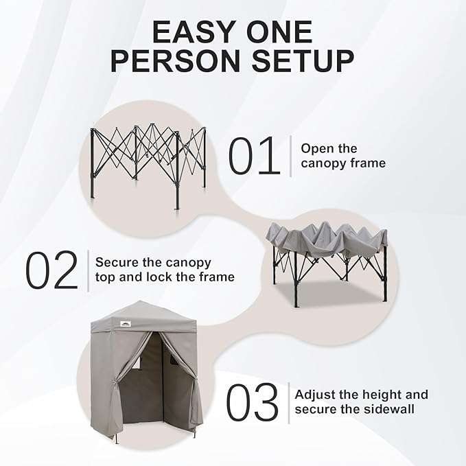 EAGLE PEAK Flex Ultra Compact 5x5 Pop-up Canopy, Sun Shelter, Changing Room, Portable Privacy Canopy Cabana for Pool, Fashion Photoshoots, or Camping, Gray