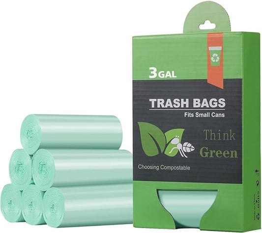 AYOTEE Small Trash Bags 2.6 Gallon Compostable Trash Bags Bathroom Wastebasket Can Liners, 125 Count Mini Compost Bags for Kitchen Bathroom Office Fit 10 Liter, Green