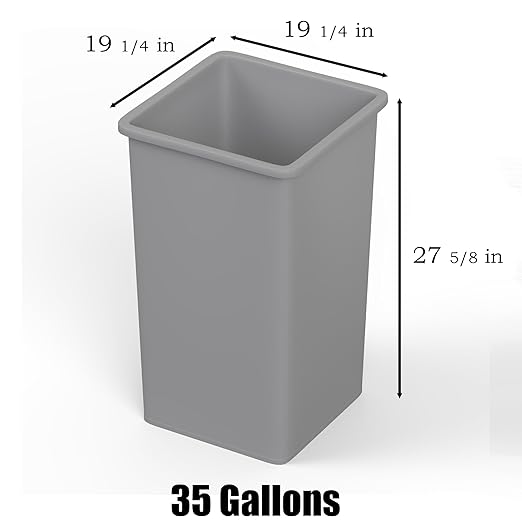 35 Gallon Gray Square Commercial Trash Garbage Can | Outdoor Office Restaurant School Kitchen