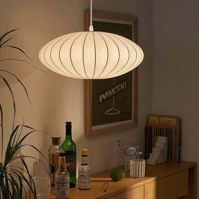 White Fabric Lantern Pendant Light,Adjustable Height Ceiling Hanging Lamp,Minimalist Dining Table Light,Japanese Style Pendant Lamp for Living Room Bedroom