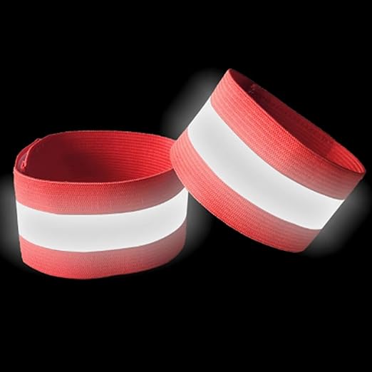 4 PCS Reflective Wrist Strap 4x1.5cm Running Safety Gear Reflective Wristbands High Visibility Bike Ankle Bands Reflector Armband Self-Adhesive Reflective Bands for Walking,Night Sports Red