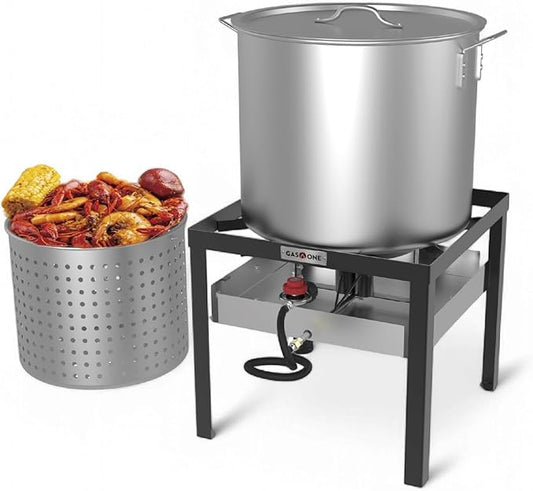 Gas One Seafood Boil Kit with Propane Burner, Propane Regulator, 80Qt Pot with Basket – Heavy Duty Construction Seafood Boil Pot for Outdoor Cooking – Easy to Clean and Durable Crab Boil Pot