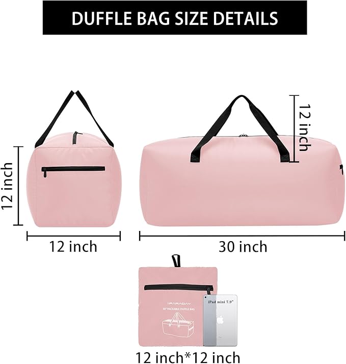 Foldable Duffel Bag 30" / 75L Lightweight Spare Travel Bag with Water Rresistant for Travel-Pink