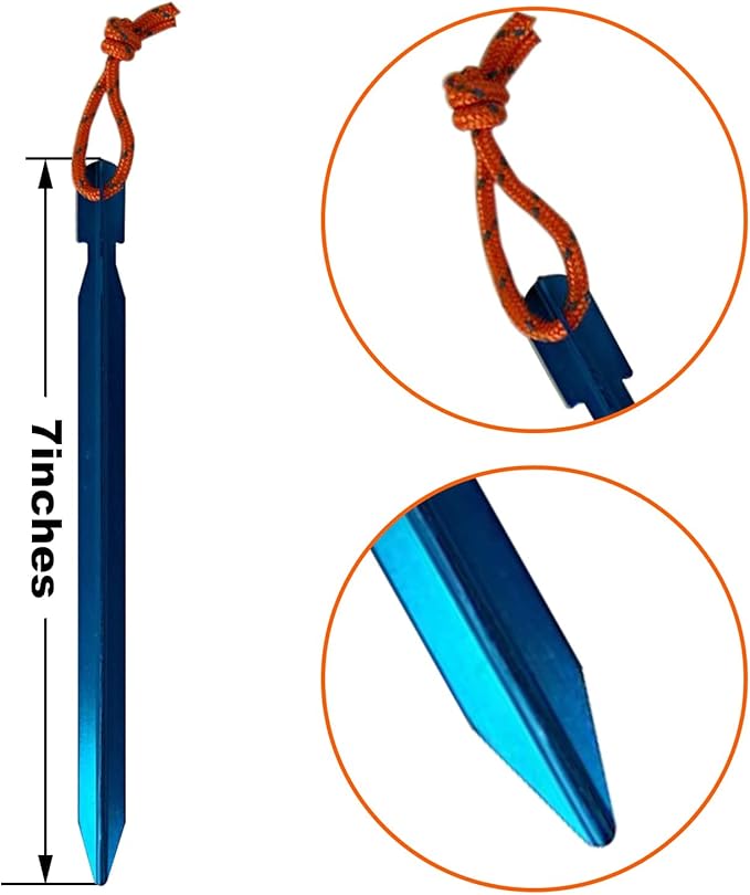 12 Pack Tent Stakes, 7075 Ground Metal Camping Aluminum Tent Pegs, Lightweight Tent Stakes Heavy Duty Spikes Camping Accessories