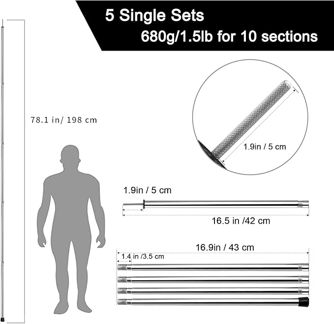 KOMCLUB Adjustable Tent Poles Telescoping Tarp Poles Camping Stainless Steel Lightweight Tarp Poles for Sun Sails Canopy Awning Shelter Bac