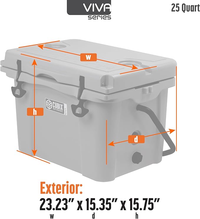 Viva 25QT Portable Rotomolded Hard Cooler, 5-Day Ice Cold Retention, Travel, Beach, Camping, Fishing