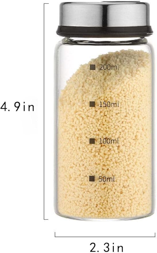 2 Piece 4-Neck Glass Seasoning Shakers with Adjustable Pour Holes - Moisture Resistant, Salt and Pepper Shakers - For Seasoning, Picnics (2 medium jars, 7oz each)