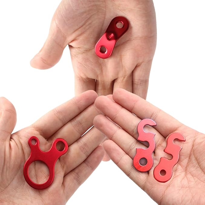 Guyline Tensioner Tent Rope Tensioner - 24Pcs - Alloy Camping Tent Guyline Cord Adjuster Combination Camping Gear (Red, Snails)