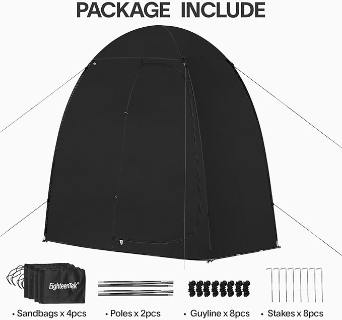 EighteenTek Shower Tent Camping, 2-Room Portable Changing Room, Outdoor Shower Enclosure, Pop Up Privacy Tent Shelter with Floor & Doors, Waterproof & Lightweight, Camping Toilet Bathroom