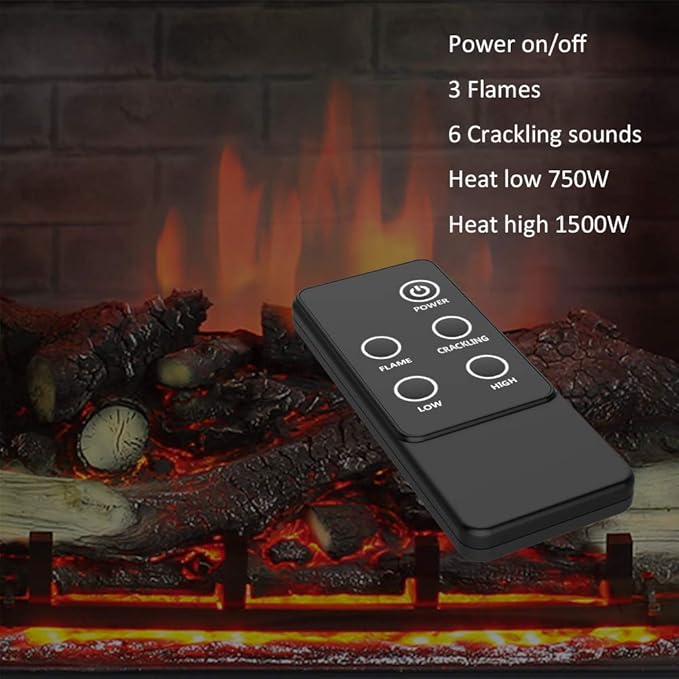 RICHFLAME Gavin Electric Fireplace Insert with Log Speaker, Designed for Stud, Wood Burning Opening, Cabinet & Wood Mantel, Remote Control, 750/1500W, Black, 33 5/64 Inches Wide, 21 Inches High