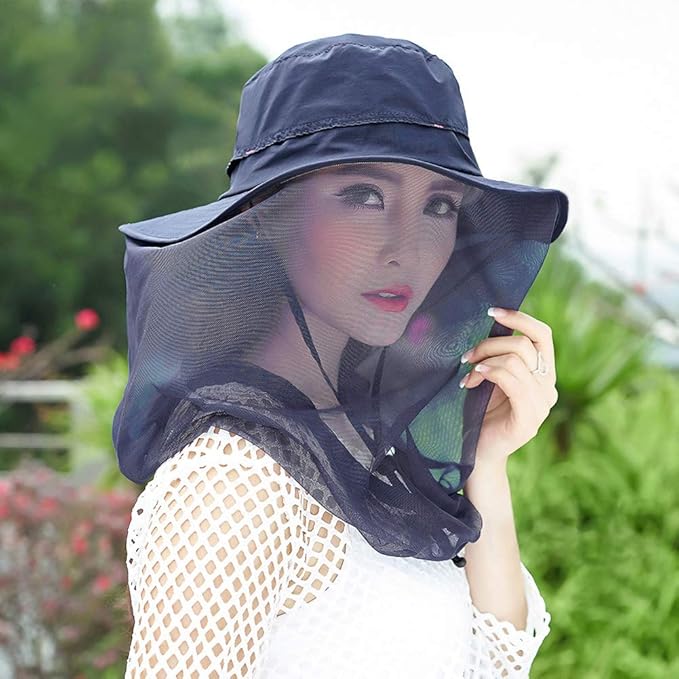 Mosquito Head Net Hat, Safari Sun Hat with Veil Mesh Protection from Insect