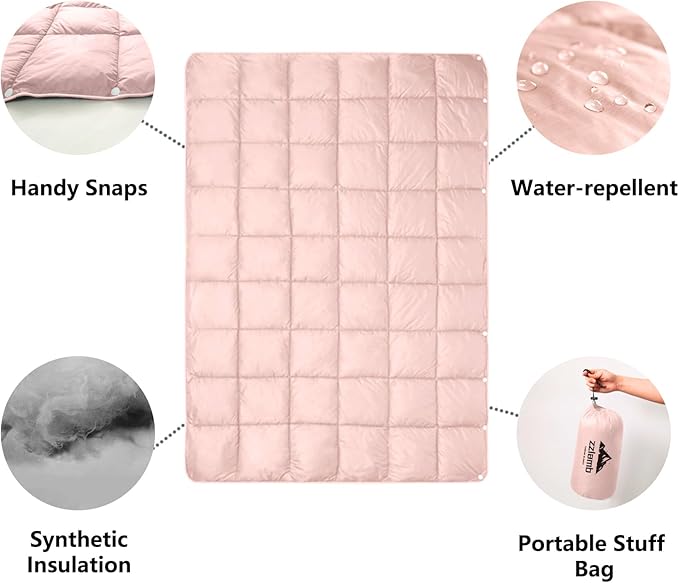 zzlamb Camping Blanket, Compact Lightweight Soft Puffy Blanket Water-Repellent, Packable Warm Quilt Down Alternative Picnic Hiking Backpacking Beach Travel RV Airplane Couch Car