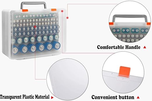 Battery Organizer Storage Box, Garage Storage Containers Case Holder with Checker Tester Fits for AA AAA C D 9V Lithium 3V (Not Includes Batteries Pack)