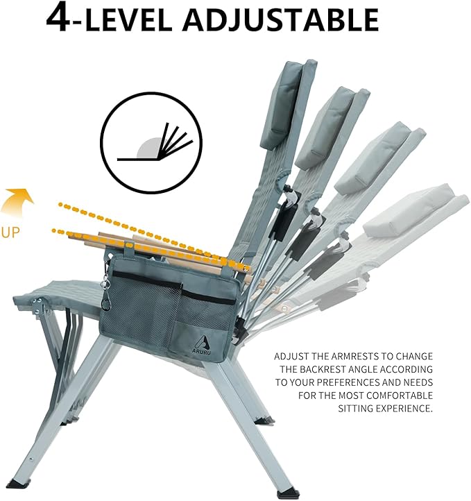 Reclining Camping Chair, Heavy Duty Folding Chairs with 4-Stage Adjustable High Back for Adults, Compact Foldable Outdoor Patio Reclining Chair with Storage Bag (Cyan)