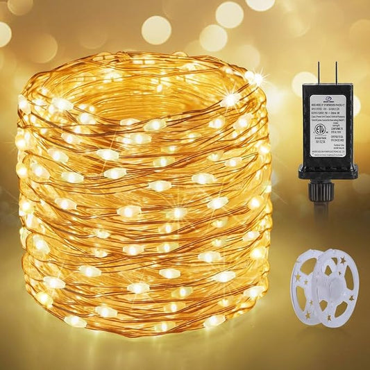 KNONEW 100FT 291 LED Outdoor Fairy Lights Plug in, Christmas Fairy Lights Outdoor Waterproof 8 Modes Memory Times for Wedding Bedroom Walls Garden Trees Decoration(Warm White)