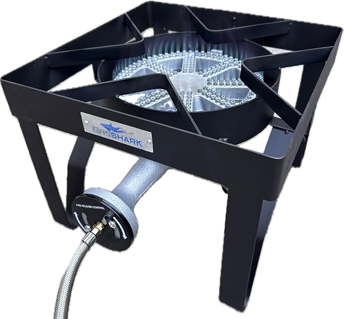 200,000 High BTU Propane Burner | High Pressure 0-20 PSI Steel Braided Hose with Adjustable Regulator | Heavy Duty Burner Stove for Outdoor Cooking, Frying, Boiling, and Camping