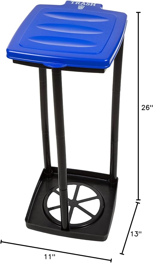 Wakeman Portable Trash Bag Holder - Collapsible Garbage Bin for Parties and Camping - 13-Gallon Plastic Can for Indoor and Outdoor Use (Blue/Black)