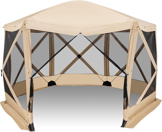 Tangkula 11.5x11.5 Ft Pop Up Gazebo with Netting, Portable Screen Tent with 6 Sided Mesh Walls, 2 Sunshade Cloths, Outdoor Instant Canopy Shelter with Carry Bag for Camping, Lawn, Backyard
