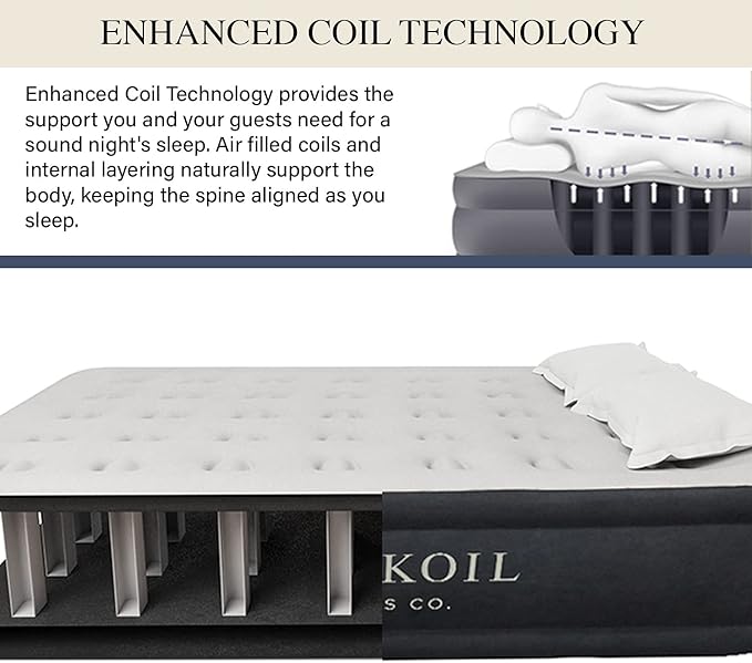 King Koil Luxury Plush Pillow Top California King Air Mattress with Built-in High-Speed Patented Pump for Home, Camping & Guests, 13" Inflatable Double High Blow Up Airbed, Waterproof, 1-Year Warranty