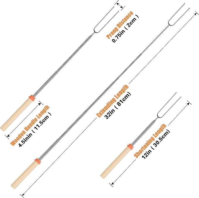 Briout Marshmallow Roasting Sticks - Smores Stick for Fire Pit - Hot Dog Campfire Skewers Marshmallow Camping 32 Inch Long Extendable Forks - 5 Pack
