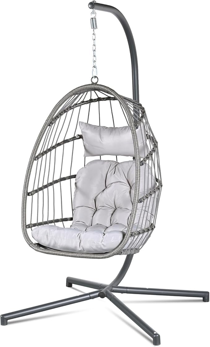 Econohome Hanging Egg Chair with Stand - Indoor/Outdoor Swing Hammock Chair with Plush, Washable Cushions, 350LBS Capacity, Ideal for Relaxation in Bedrooms, Balconies, Gardens, and Patios