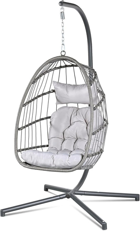 Econohome Hanging Egg Chair with Stand - Indoor/Outdoor Swing Hammock Chair with Plush, Washable Cushions, 350LBS Capacity, Ideal for Relaxation in Bedrooms, Balconies, Gardens, and Patios
