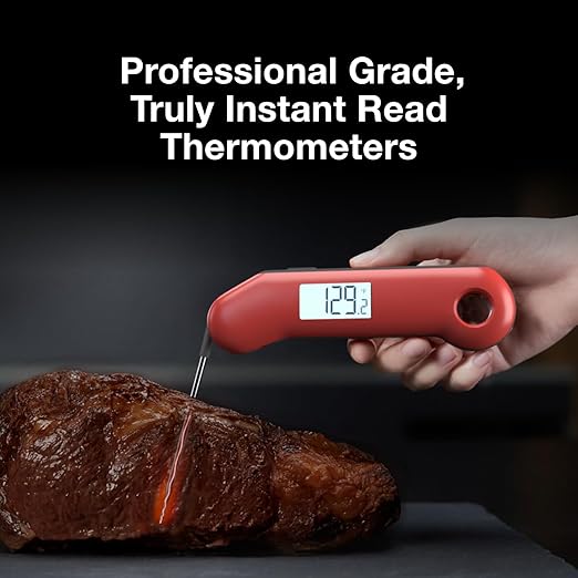 ProfessionaI Meat Thermometer Digital, 3X Faster 0.5 Sec Instant Read, NIST Certified Accuracy ±0.5°F, 100% Waterproof Probe, Auto-Rotate Bright Indicator, for Candy/Grill/BBQ, Red & Gray