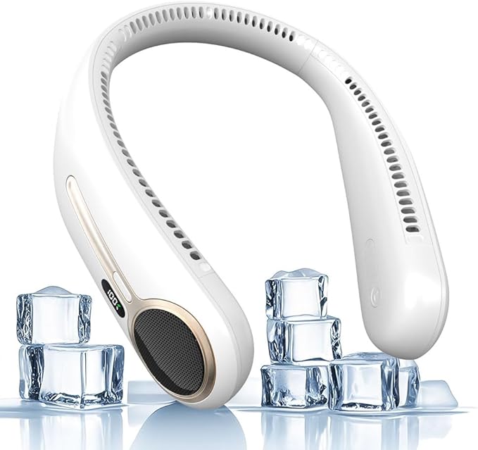 Portable Neck Fan,Gift Ideas,Personal Wearable Bladeless Fan,360° Cooling,LED Display,4-Speeds,6000mAh Rechargeable,Powerful Wind,Outdoor Travel Camping,Birthday Gifts for Men Women Dad Mom (White)