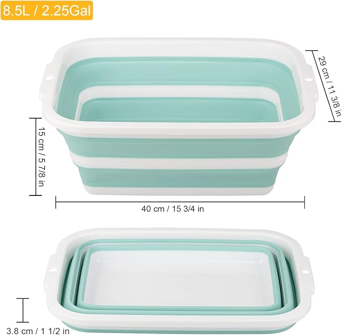 2 Pack Collapsible Bucket with 2.25 Gal / 8.5L Each, Plastic Tub, Portable Wash Basin for Home and Garden, Foldable Camp Sink with Upgrade Reinforced Hard Plastic Rim