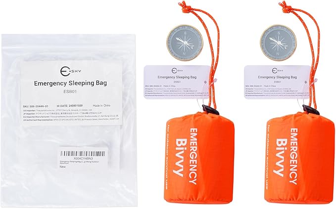 Esky Emergency Sleeping Bag, Portable Emergency Blanket Thermal Bivy Sack, Waterproof Lightweight Survival Gear with Compass for Camping Hiking Outdoor Adventure